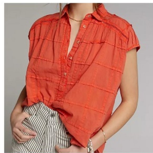 Pilcro The Serena Surf Henley Blouse - Picture 1 of 8